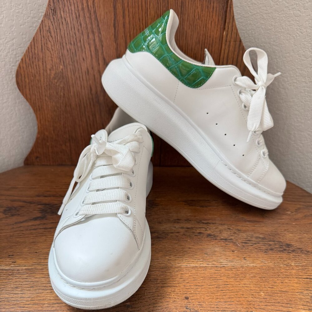 Alexander McQueen Sneakers, White with Green Crocodile, Women's Size 9 US